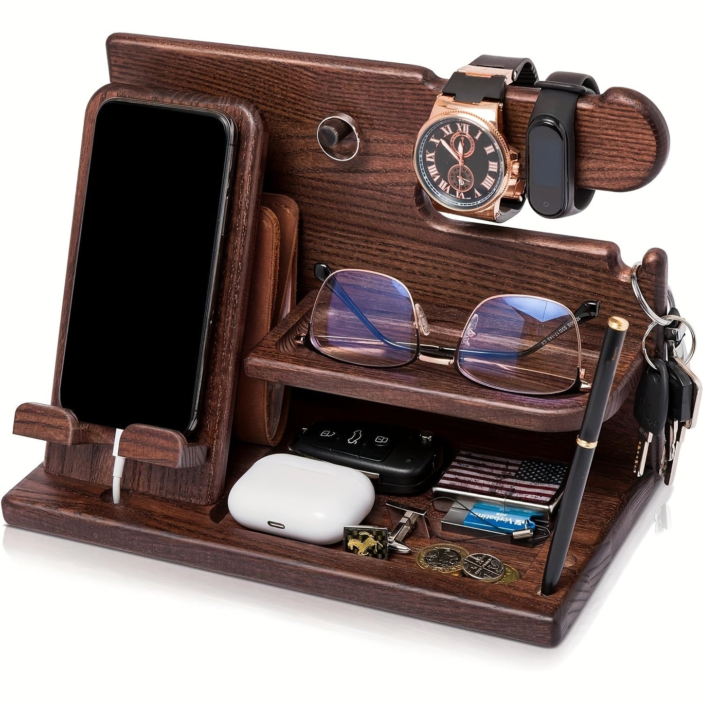 Wooden Desk Organizer Phone Docking Station Stand-0